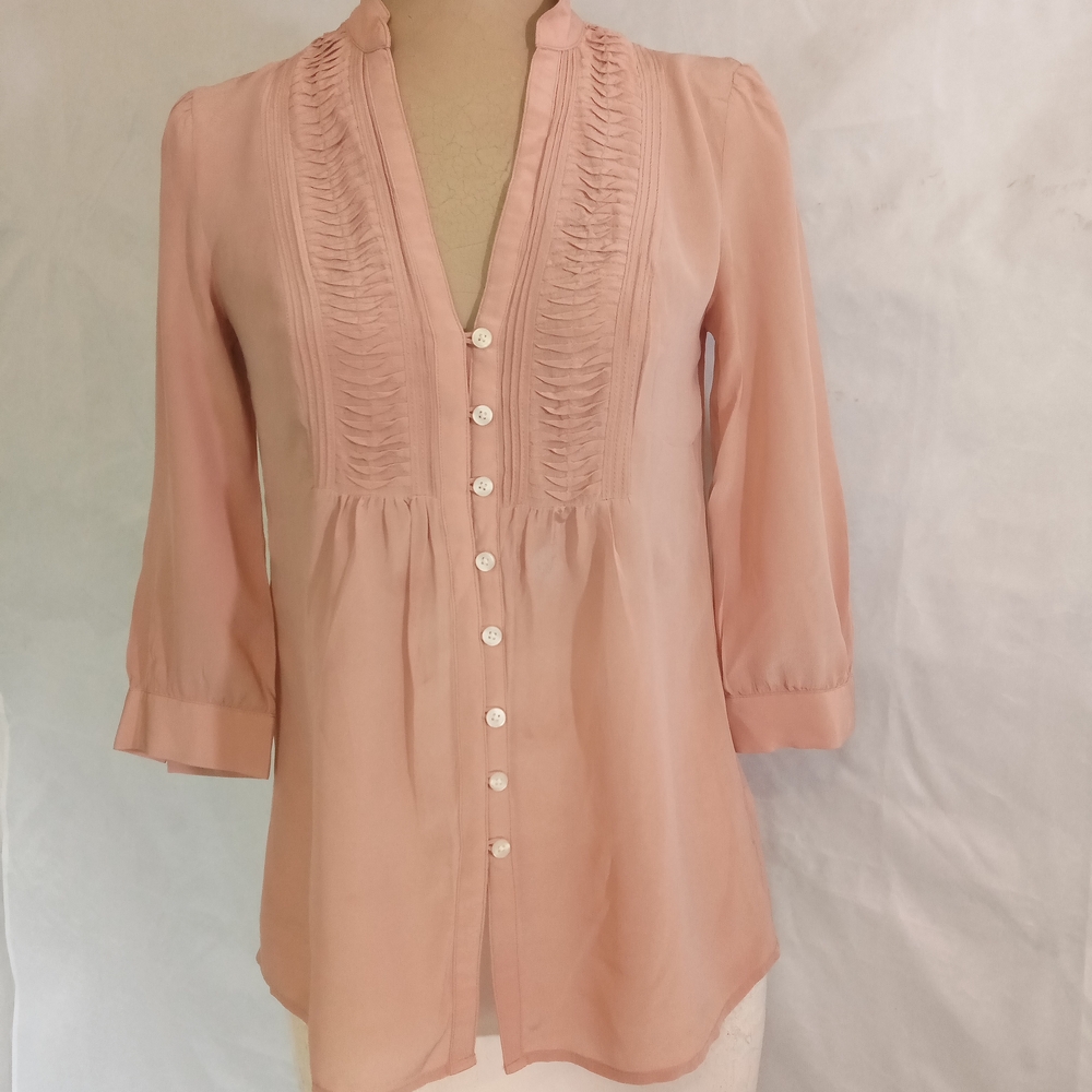 100% Silk Banana Republic Soft Pink Pintuck Button-Front Blouse